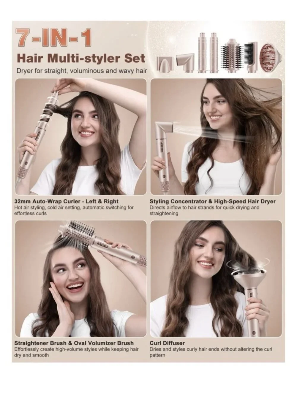 7 Magic 7 in 1 Hair Styler & Hair Dryer Brush 110,000 RPM High Speed Blow Dryer